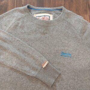 Vintage SUPERDRY Crew Neck Sweater Mens L / XL Gray Japan Tokyo Angora Blend